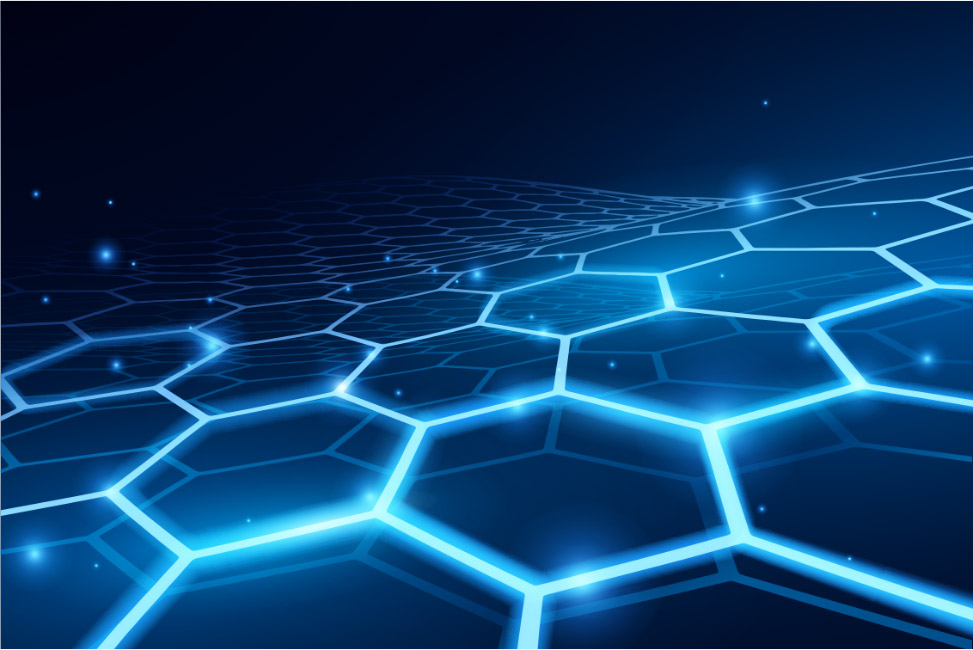 Layers of glowing, connected hexagons