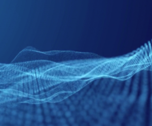 blue interweaving layers of blue dots in front of a dark blue background